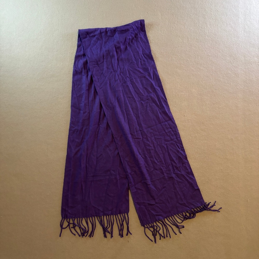 100% Cashmere Scarf Made in Scotland Purple Fringe Winter Luxury Soft Warm 1'x6'
